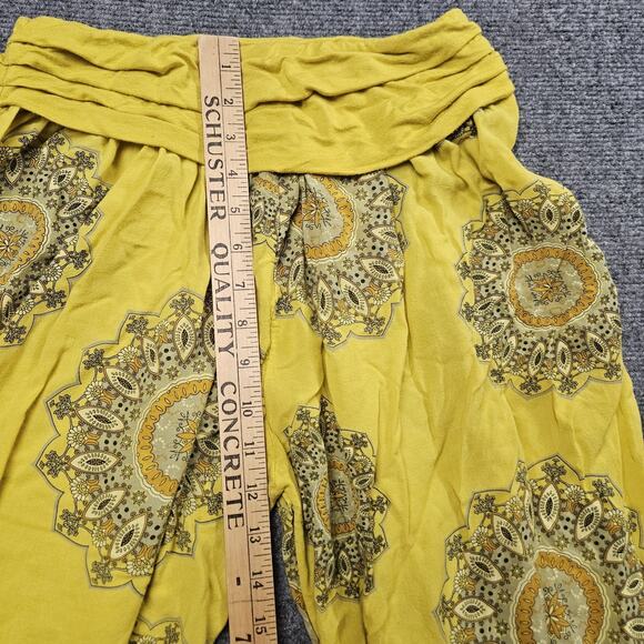 Bohemian Hippie Harem Pants 24" Elastic Waist Yellow Paisley Made in Italy Flowy - Picture 7 of 7